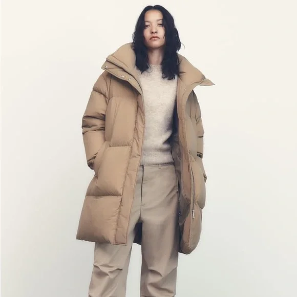 Zara Taupe Brown Down Coat Thermal Edition - Picture 1 of 11